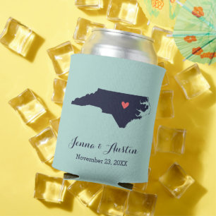 Navy and Coral North Carolina Wedding Favour Can Cooler