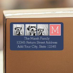 Navy and Coral Photo Collage Custom Monogram Label