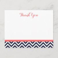 Navy and Coral Simple Chevron Thank You Note Cards