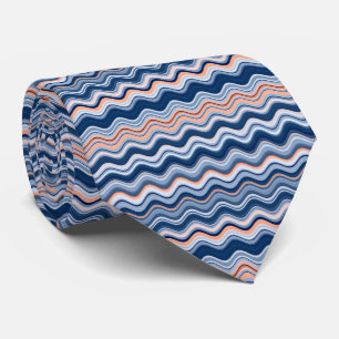 Navy and Coral Wavy Stripes Tie
