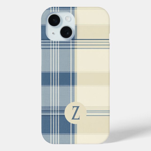 Navy and Cream Two-Tone Plaid Phone Case (Back)
