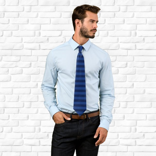 Navy and Dark Blue Horizontal Stripe Tie (Navy and Dark Blue Horizontal Stripe Neck Tie)