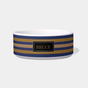 navy and dark gold personalised new pet bowl
