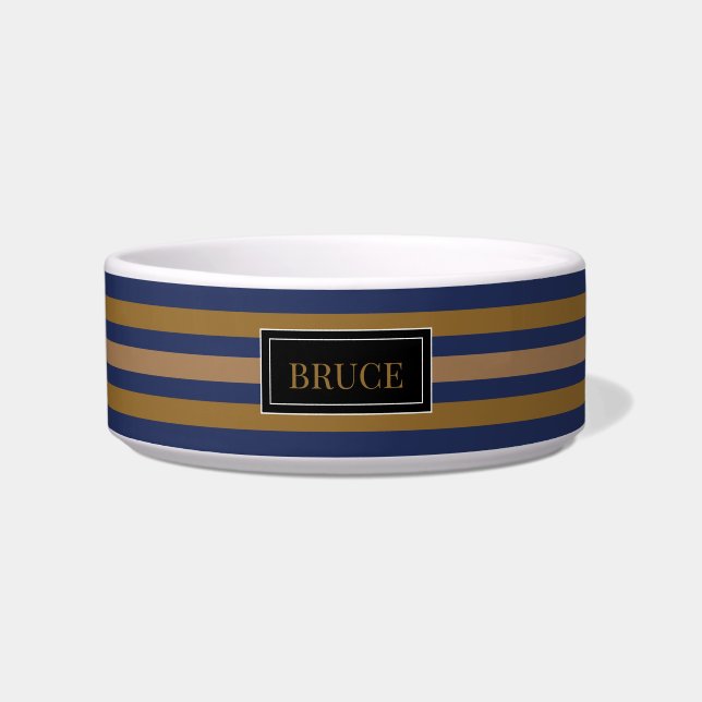 navy and dark gold personalised new pet bowl (Front)