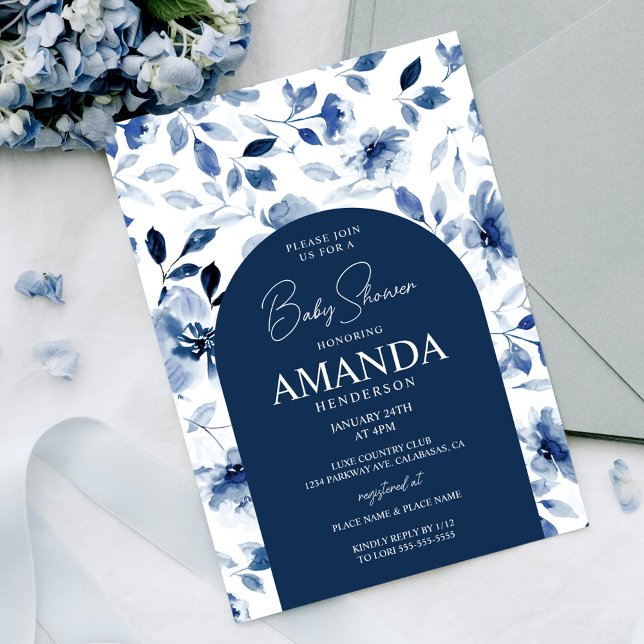 Navy and Dusty Blue Boy Floral Baby Shower Invitation (Creator Uploaded)