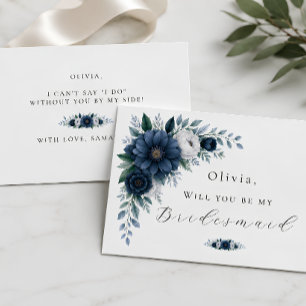  Navy and dusty Blue floral bridesmaid proposal  Card