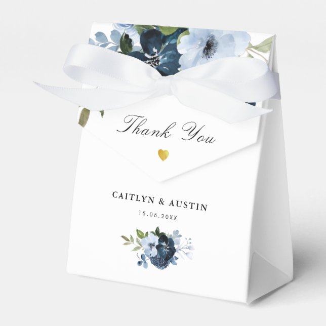 navy and dusty blue floral wedding favour box (Front Side)