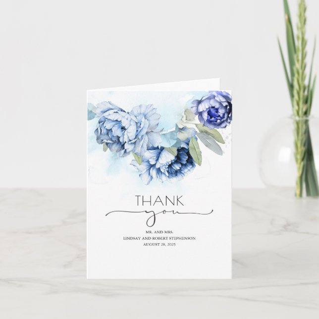 Navy and Dusty Blue Floral Wedding Thank You (Front)