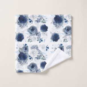 Navy and Dusty Blue Flowers Elegant Floral Wash Cloth
