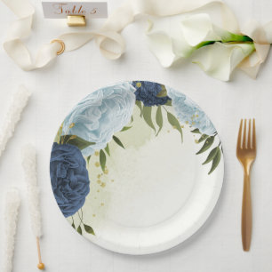  navy and dusty blue flowers greenery paper plate