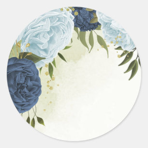 navy and dusty blue flowers greenery wedding classic round sticker