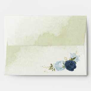 navy and dusty blue flowers wedding envelope