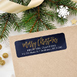 Navy and Faux Foil Christmas Return Address<br><div class="desc">Custom printed return address labels to coordinate with our Merriest holiday collection. This elegant design features a navy blue watercolor background with hand-lettered script Merry Christmas typography in faux gold foil. Personalise it with your name and return address or other custom text. Use the design tools to change the text...</div>