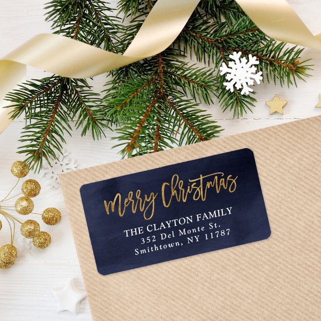 Navy and Faux Foil Christmas Return Address Label (Creator Uploaded)