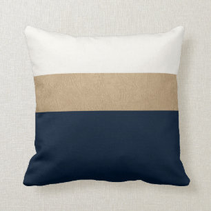 navy and faux gold leather cushion