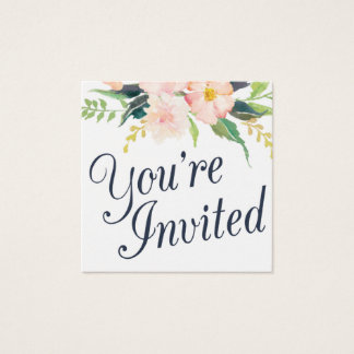 Navy and Floral Wedding Invitation Name Plate Card