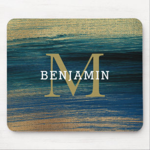 Navy And Gold Abstract  Monogram Men's Mouse Mat