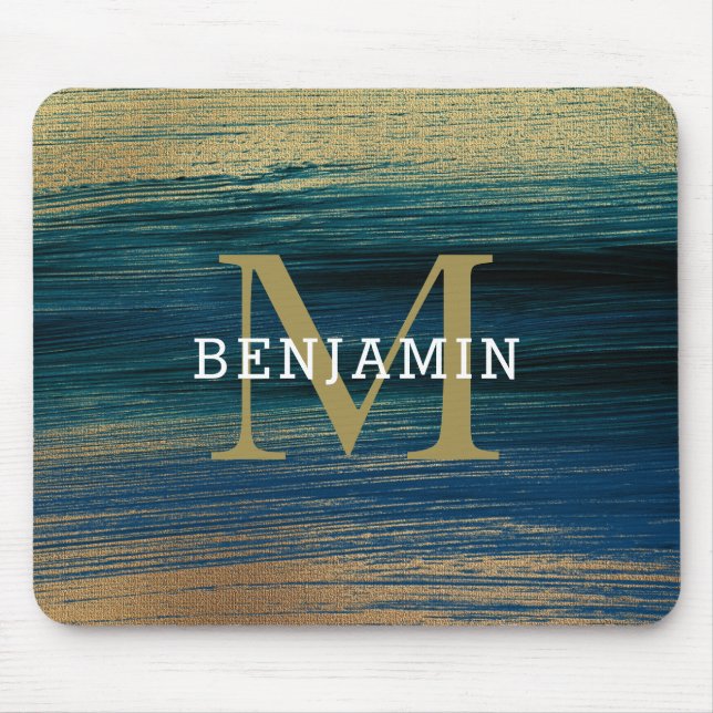 Navy And Gold Abstract  Monogram Men's Mouse Mat (Front)