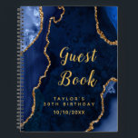 Navy and Gold Agate Birthday Guest Book<br><div class="desc">This elegant and glamourous birthday party guest book features a navy blue agate marble background with faux gold glitter accents. The text combines handwritten script and modern sans serif fonts for a classy and sophisticated look. This will be perfect for an autumn fall and winter birthday party.</div>