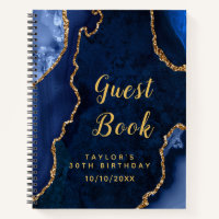 Navy and Gold Agate Birthday Guest Book