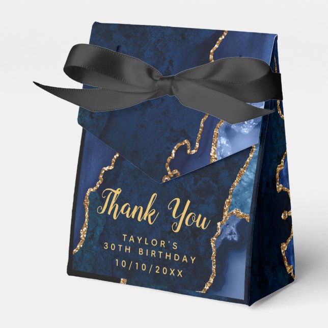 Navy and Gold Agate Birthday Thank You Favour Box (Front Side)