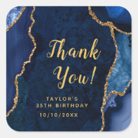 Navy and Gold Agate Birthday Thank You