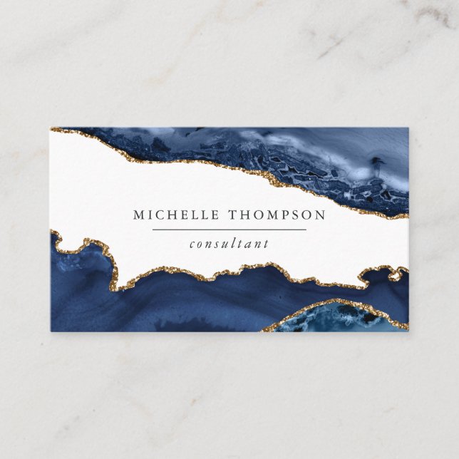 Navy and Gold Agate Business Card (Front)
