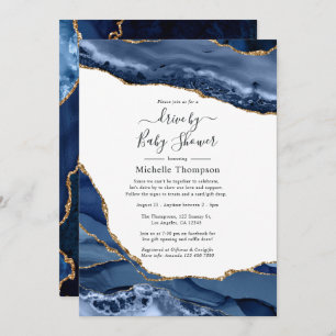 Navy and Gold Agate Drive By Shower Invitation