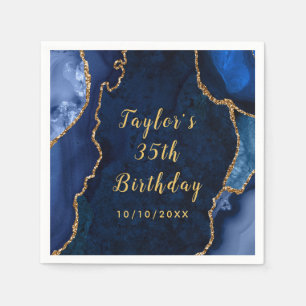 Navy and Gold Agate Marble Birthday Napkin