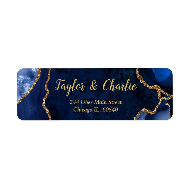 Navy and Gold Agate Marble Wedding (Front)