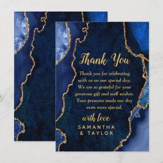 Navy and Gold Agate Marble Wedding Thank You Card