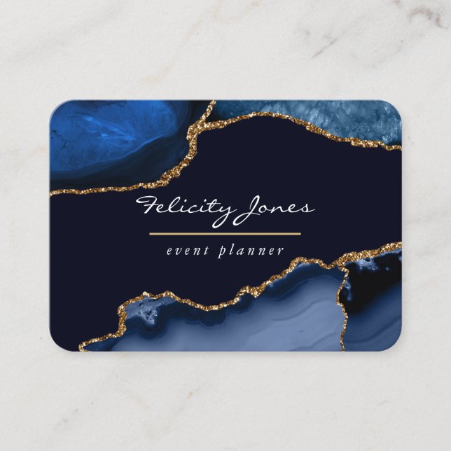 Navy and Gold Agate Precious Stone Business Card (Front)