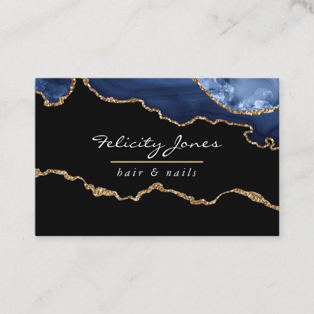 Navy and Gold Agate Precious stone Business Card (Front)
