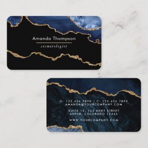 Navy and Gold Agate Precious stone Business Card