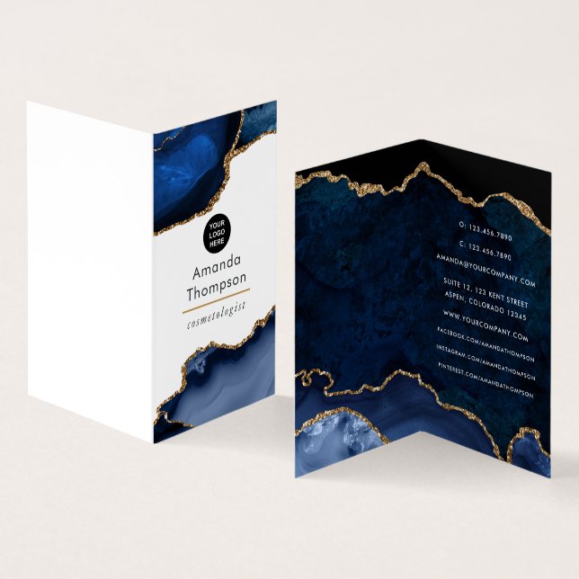 Navy and Gold Agate Precious Stone Corporate Business Card (Inside and Outside)
