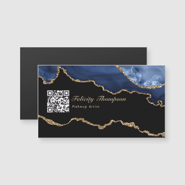 Navy and Gold Agate Precious Stone QR Code (Front/Back)