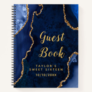 Navy and Gold Agate Sweet Sixteen Guest Book