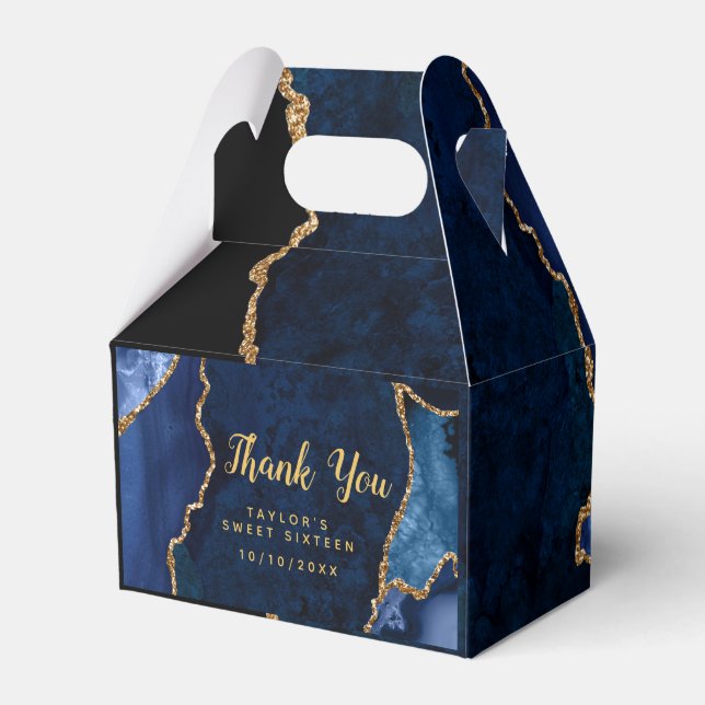 Navy and Gold Agate Sweet Sixteen Thank You Favour Box (Front Side)