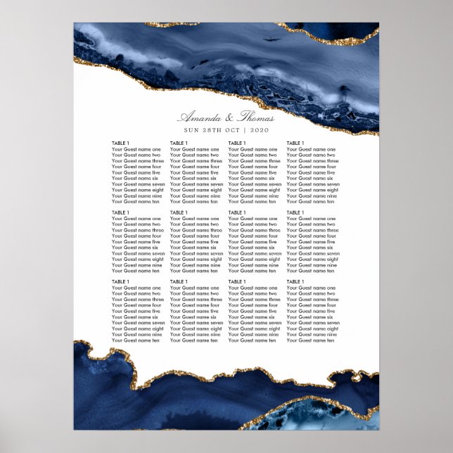 Navy and Gold Agate Wedding Poster (Front)