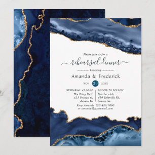 Navy and Gold Agate Wedding Rehearsal Dinner Invitation