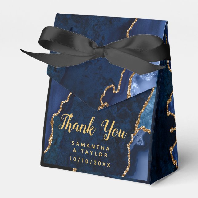 Navy and Gold Agate Wedding Thank You Favour Box (Front Side)