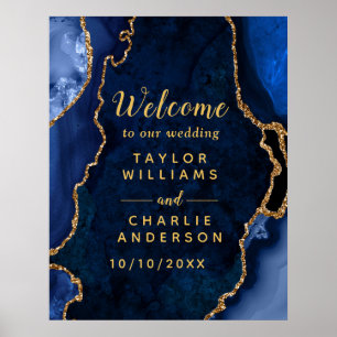 Navy and Gold Agate Wedding Welcome Poster