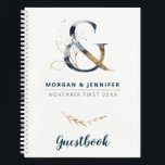 Navy and Gold Ampersand Guestbook Notebook<br><div class="desc">A perfect keepsake for the best day of your life. A notebook to collect all your guests' signatures and wishes. This notebook features an elegant ampersand to match "The Navy and Gold Ampersand Collection", but it's also great for all navy and gold elegant weddings. Personalise it with your names and...</div>