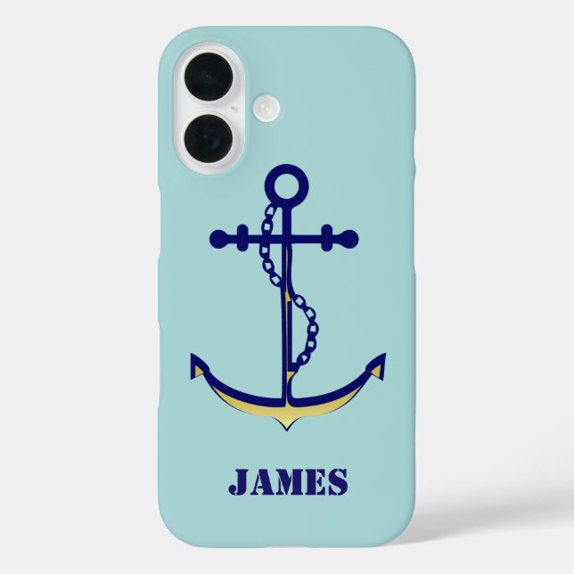 Navy and Gold Anchor with Name Nautical Case-Mate iPhone Case (Back)