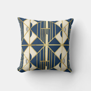 Navy and Gold Art Deco Geometric Pattern Cushion