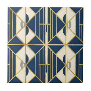 Navy and Gold Art Deco Geometric Pattern Tile