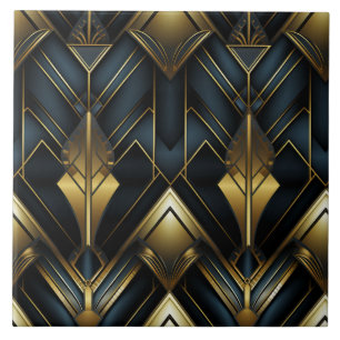 Navy and Gold Art Deco Pointed Ornament Tile