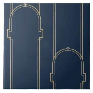 Navy and Gold Art Deco Stepped Arches Tile