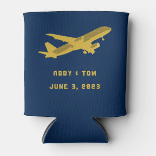 Navy and Gold Aviation Wedding Groomsmen Gift Can Cooler