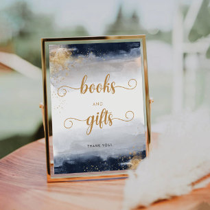Navy and Gold Baby Shower Books and Gifts Sign